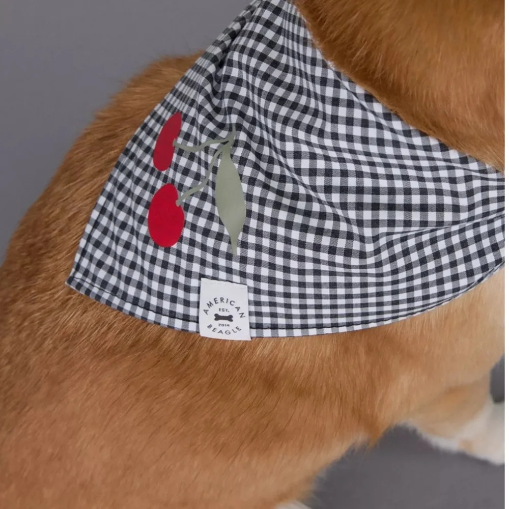 Cherry Gingham Dog Bandana AEO Black and White Check Kitschy Cute